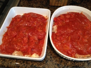 Then coat it all with sauce and bake for an hour at 350. Add fat-free cheese if you like but beware the salt in cheese.